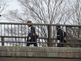 16Kmコースのこぶし橋上を歩く参加者